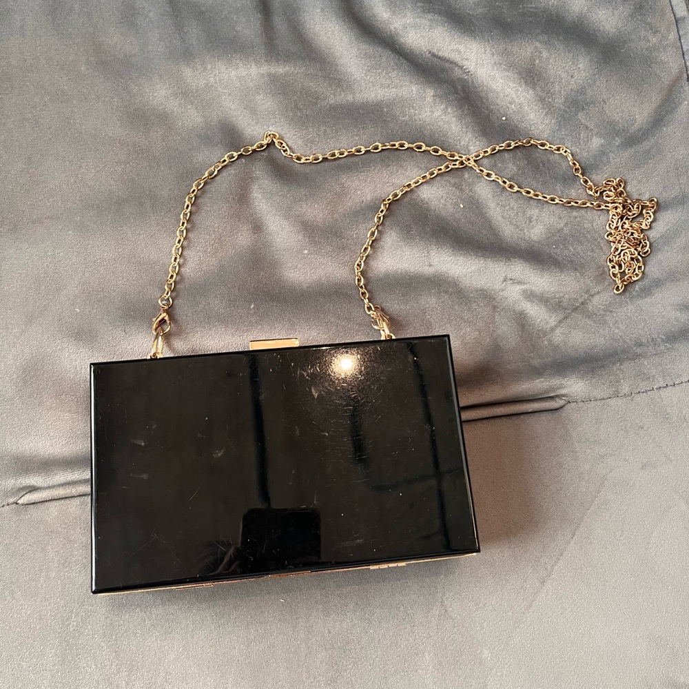 Elegant Black Clutch with Gold Chain
